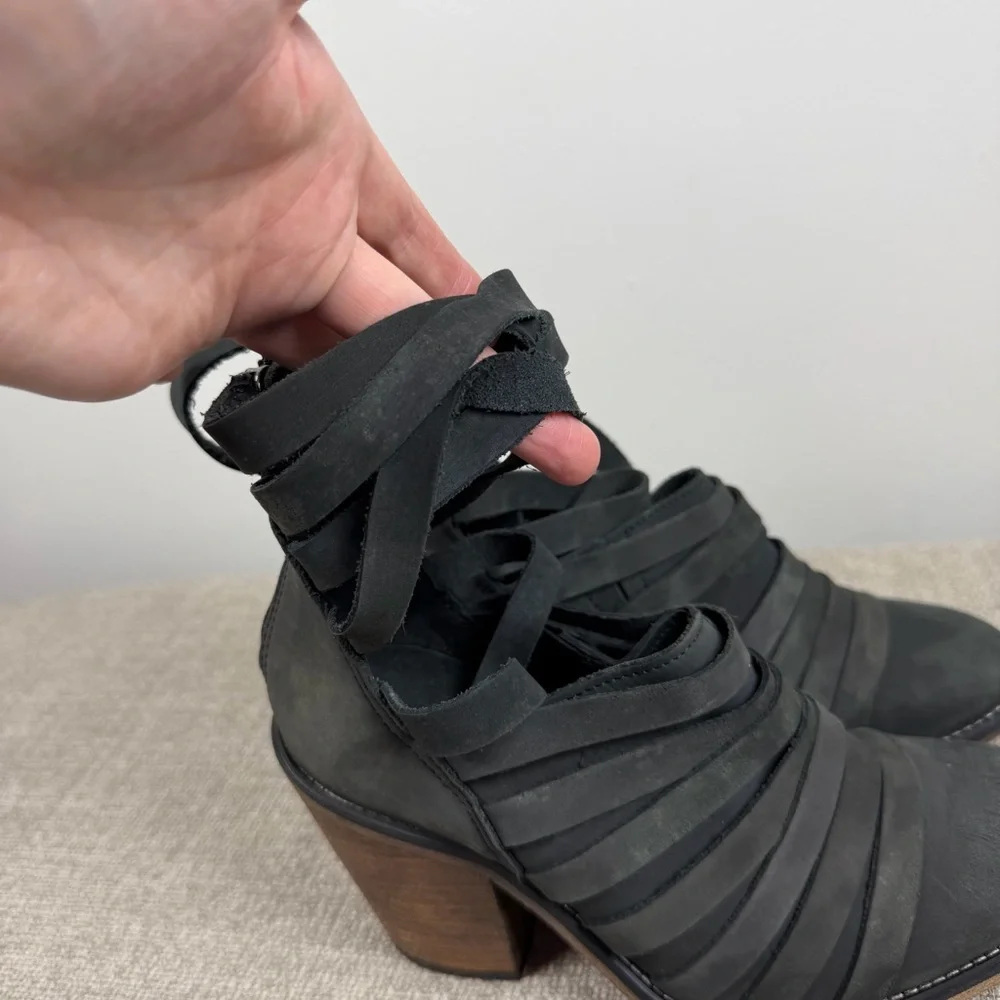 Free People Hybrid Strappy Heel Ankle Distressed Gray Boots 36/6 Grunge Festival